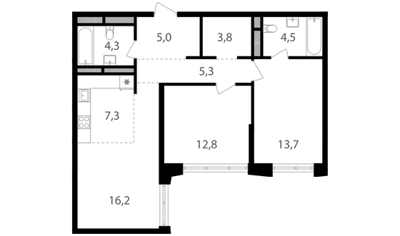 72,9 м², 2-комн. квартира, 25/25 этаж