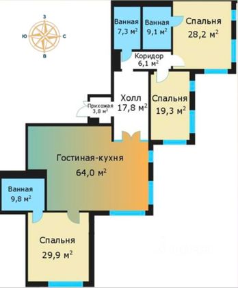 Продажа 3-комнатной квартиры 195,3 м², 3/18 этаж