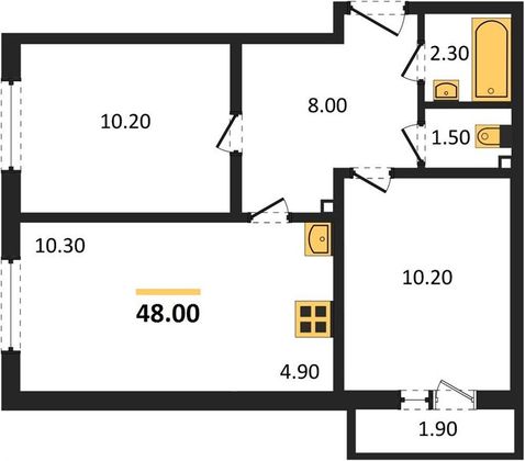 Продажа 2-комнатной квартиры 48 м², 4/8 этаж