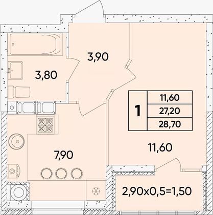 Продажа 1-комнатной квартиры 29 м², 3/12 этаж