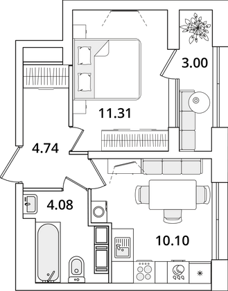 31,7 м², 1-комн. квартира, 18/22 этаж