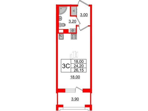 Продажа квартиры-студии 24,2 м², 4/4 этаж