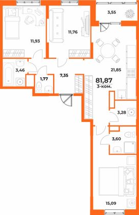 Продажа 3-комнатной квартиры 81,9 м², 1/10 этаж