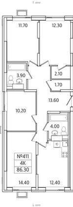 86,3 м², 4-комн. квартира, 19/23 этаж