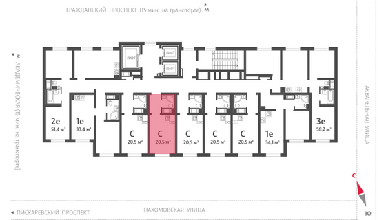 20,5 м², студия, 16/20 этаж