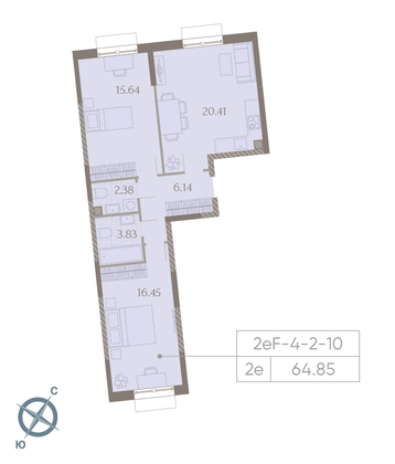 Продажа 2-комнатной квартиры 64,8 м², 4/23 этаж
