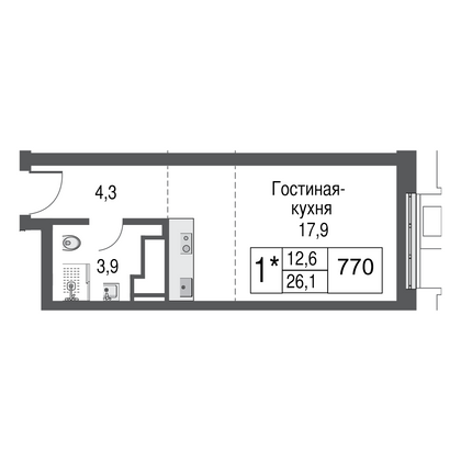Продажа квартиры-студии 26,2 м², 34/53 этаж