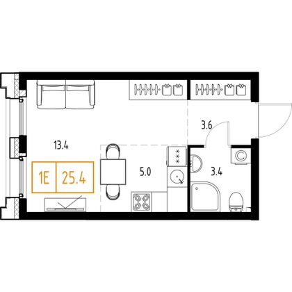 Продажа 1-комнатной квартиры 25,4 м², 2/9 этаж
