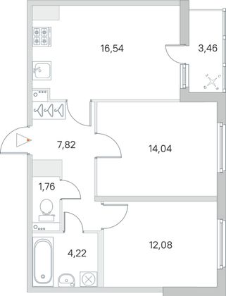 Продажа 2-комнатной квартиры 58,2 м², 6/8 этаж