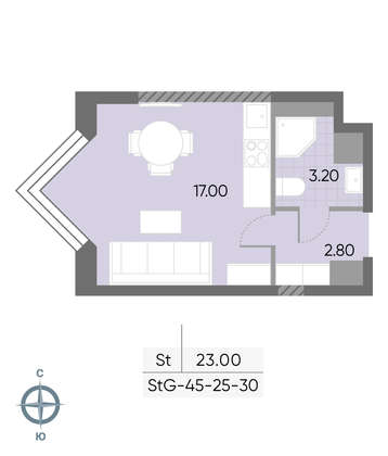 Продажа квартиры-студии 23 м², 25/30 этаж