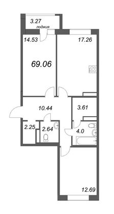 Продажа 3-комнатной квартиры 69,1 м², 11/12 этаж