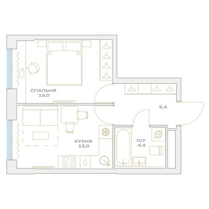 Продажа 1-комнатной квартиры 35,8 м², 16/23 этаж