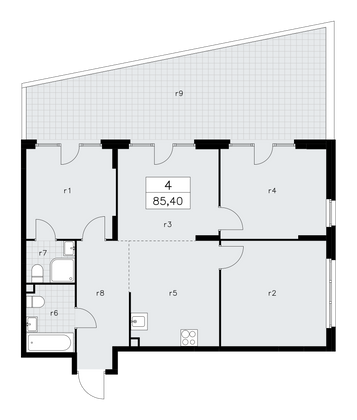 85,4 м², 4-комн. квартира, 2/16 этаж