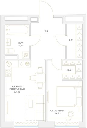 Продажа 1-комнатной квартиры 41,8 м², 10/23 этаж