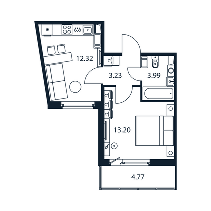 Продажа 1-комнатной квартиры 34,2 м², 2/12 этаж