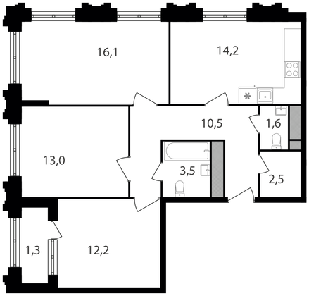 Продажа 3-комнатной квартиры 74,9 м², 20/30 этаж