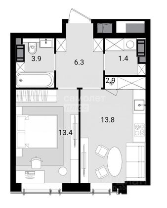 Продажа 1-комнатной квартиры 41 м², 24/47 этаж