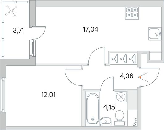 Продажа 1-комнатной квартиры 39,4 м², 2/8 этаж