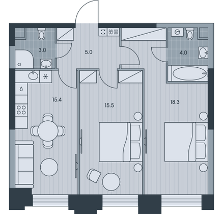 61,2 м², 3-комн. квартира, 11/34 этаж