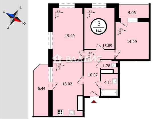 Продажа 3-комнатной квартиры 86,6 м², 14/17 этаж