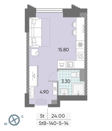 Продажа квартиры-студии 24 м², 13/58 этаж