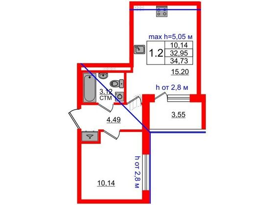 Продажа 1-комнатной квартиры 33 м², 4/4 этаж