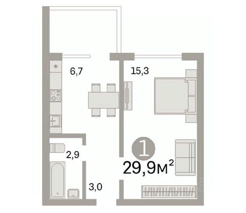 Продажа 1-комнатной квартиры 29,9 м², 4/4 этаж