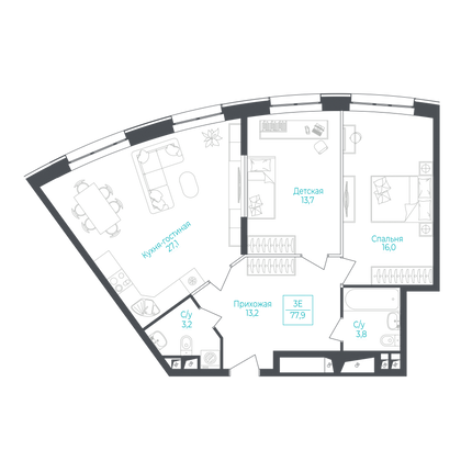 78,3 м², своб. планировка, 5/10 этаж