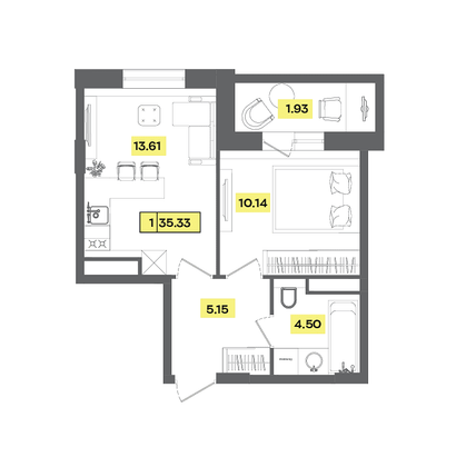 Продажа 2-комнатной квартиры 35,3 м², 7 этаж