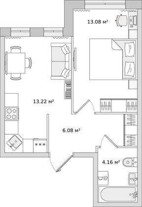 36,7 м², 1-комн. квартира, 1/17 этаж