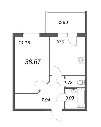 Продажа 1-комнатной квартиры 38,7 м², 1/5 этаж
