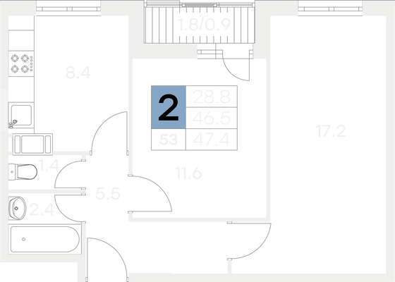 Продажа 2-комнатной квартиры 47,4 м², 9/9 этаж