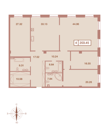 Продажа 4-комнатной квартиры 203,6 м², 2/8 этаж