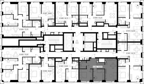 Продажа 2-комнатной квартиры 55,9 м², 14/48 этаж