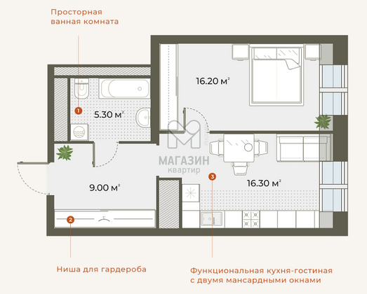 Продажа 1-комнатной квартиры 47 м², 6/6 этаж