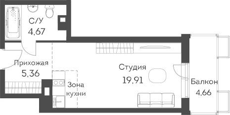 31,1 м², студия, 2/24 этаж