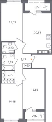 Продажа 3-комнатной квартиры 87,8 м², 15/16 этаж