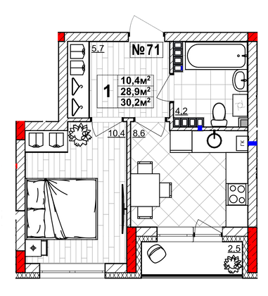 Продажа 1-комнатной квартиры 30,2 м², 4/4 этаж