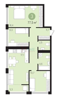 Продажа 3-комнатной квартиры 77,8 м², 21/25 этаж