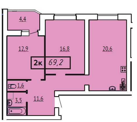 Продажа 2-комнатной квартиры 69,2 м², 9/9 этаж