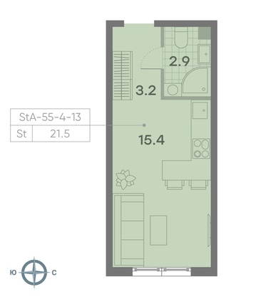 Продажа квартиры-студии 21,5 м², 13/23 этаж