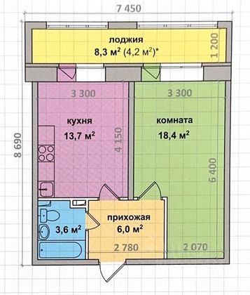 Продажа 1-комнатной квартиры 42,2 м², 2/4 этаж