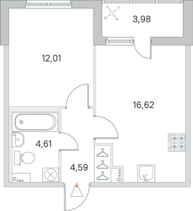 Продажа 1-комнатной квартиры 39,8 м², 1/8 этаж