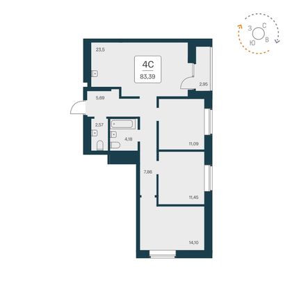 83,4 м², 4-комн. квартира, 26/30 этаж