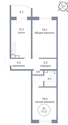 Продажа 2-комнатной квартиры 66,7 м², 4/18 этаж