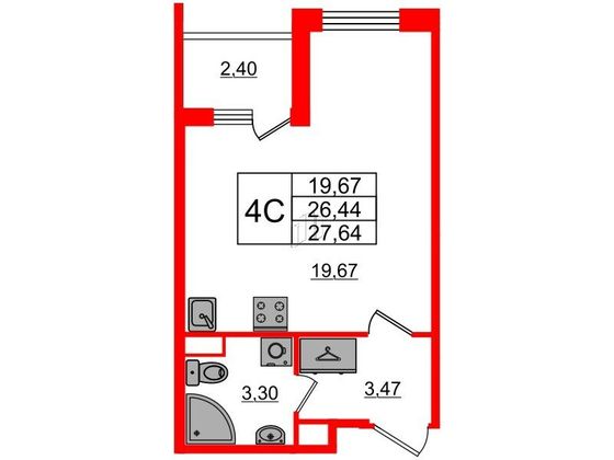 Продажа квартиры-студии 26,4 м², 1/4 этаж