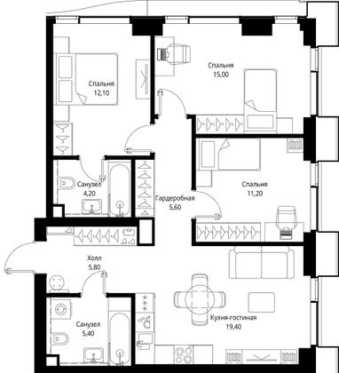 Продажа 3-комнатной квартиры 78,7 м², 21 этаж