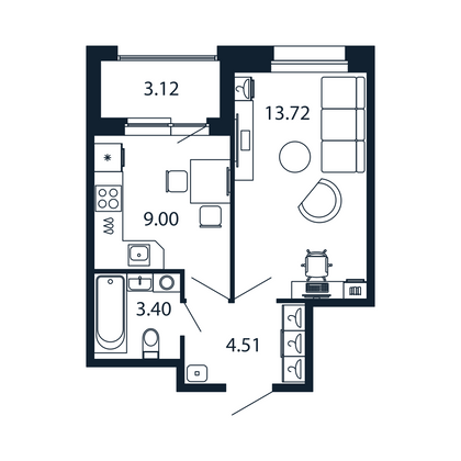 Продажа 1-комнатной квартиры 32,2 м², 3/12 этаж