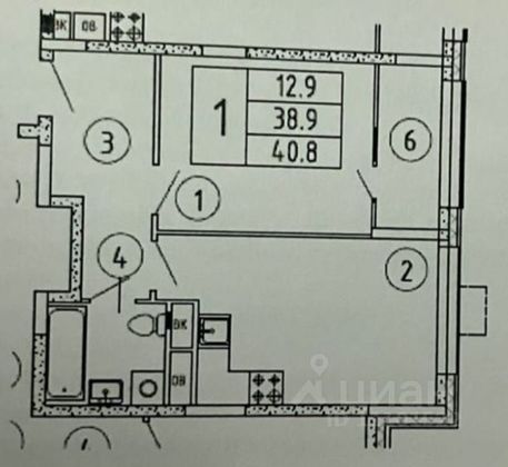 Продажа 1-комнатной квартиры 40,8 м², 2/8 этаж