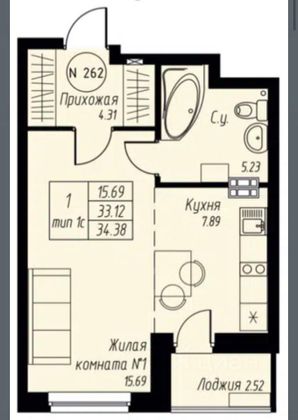 Продажа 1-комнатной квартиры 35 м², 8/12 этаж